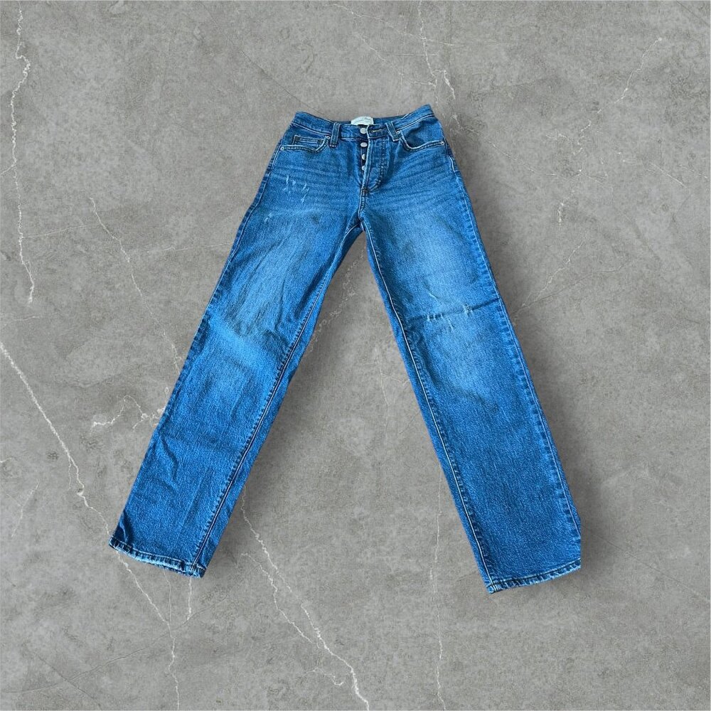 Universal Thread High Rise Straight Jeans Women’s Blue Denim Button Sz 00